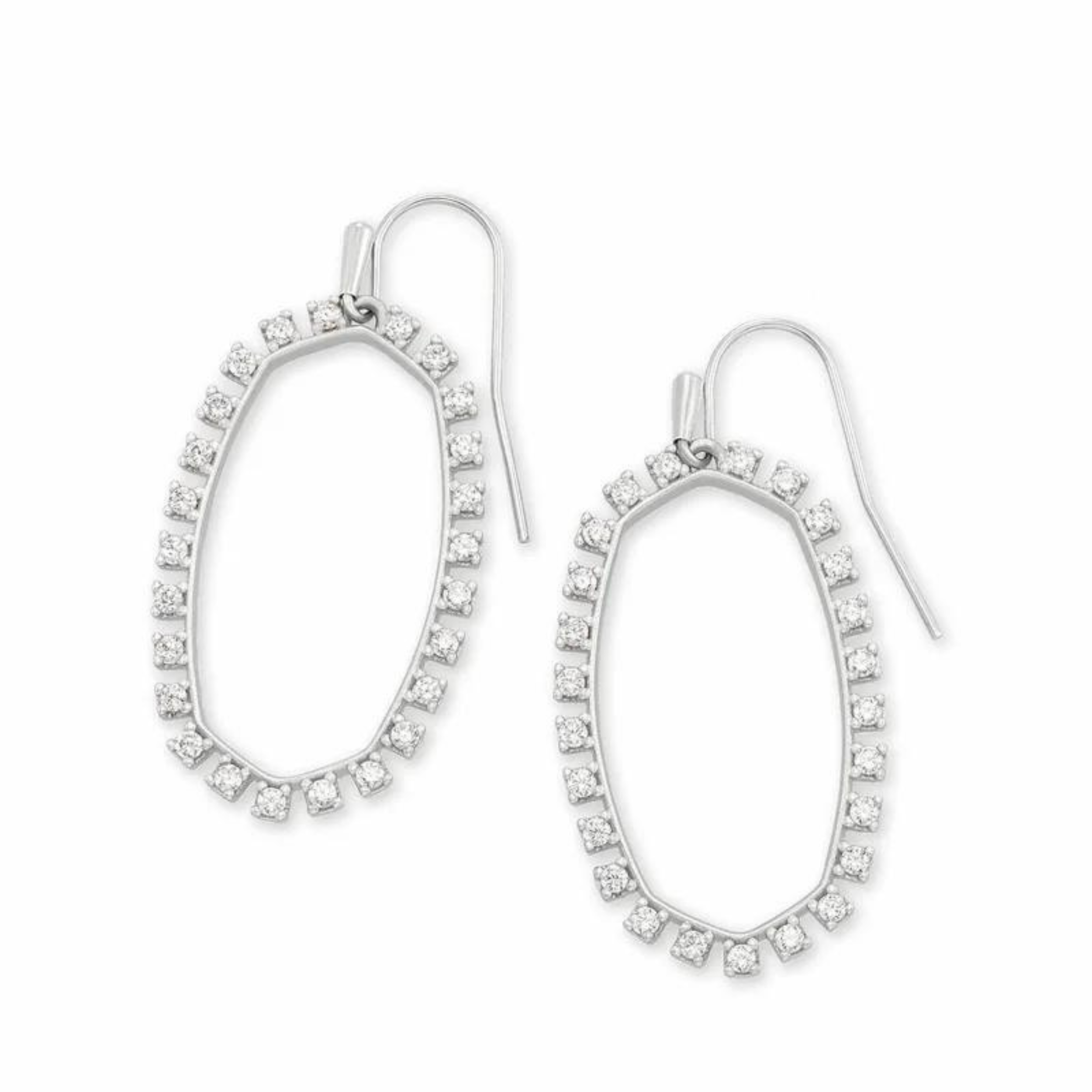Silver crystal dangle earrings, pictured on a white background.