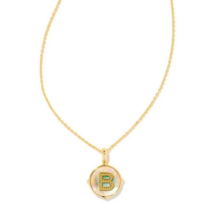 Kendra Scott | Initial Gold Disc Reversible Pendant Necklace in Iridescent Abalone - Giddy Up Glamour Boutique