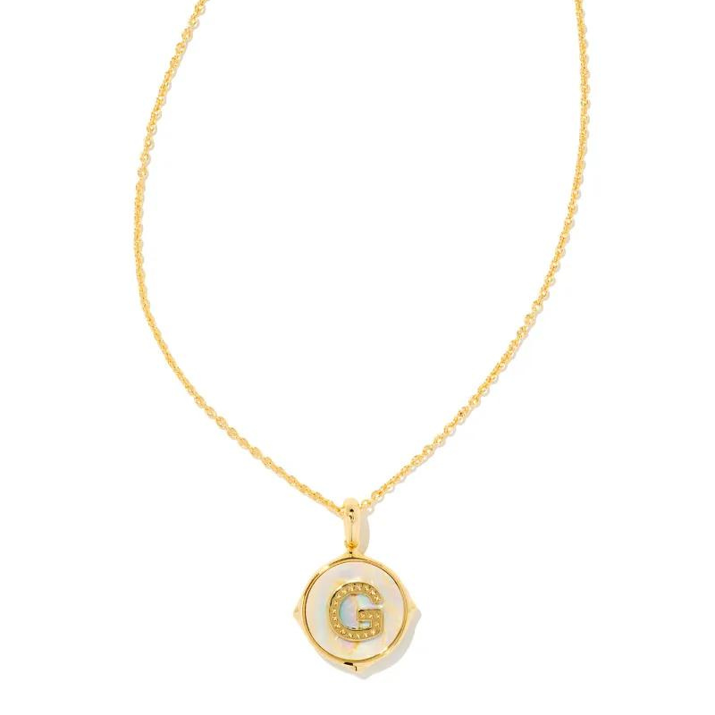Kendra Scott | Initial Gold Disc Reversible Pendant Necklace in Iridescent Abalone - Giddy Up Glamour Boutique