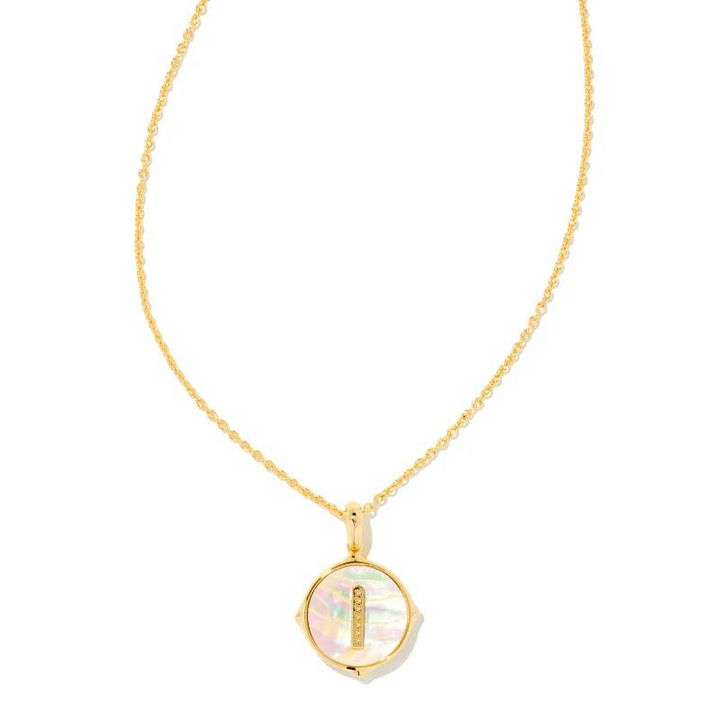 Kendra Scott | Initial Gold Disc Reversible Pendant Necklace in Iridescent Abalone - Giddy Up Glamour Boutique