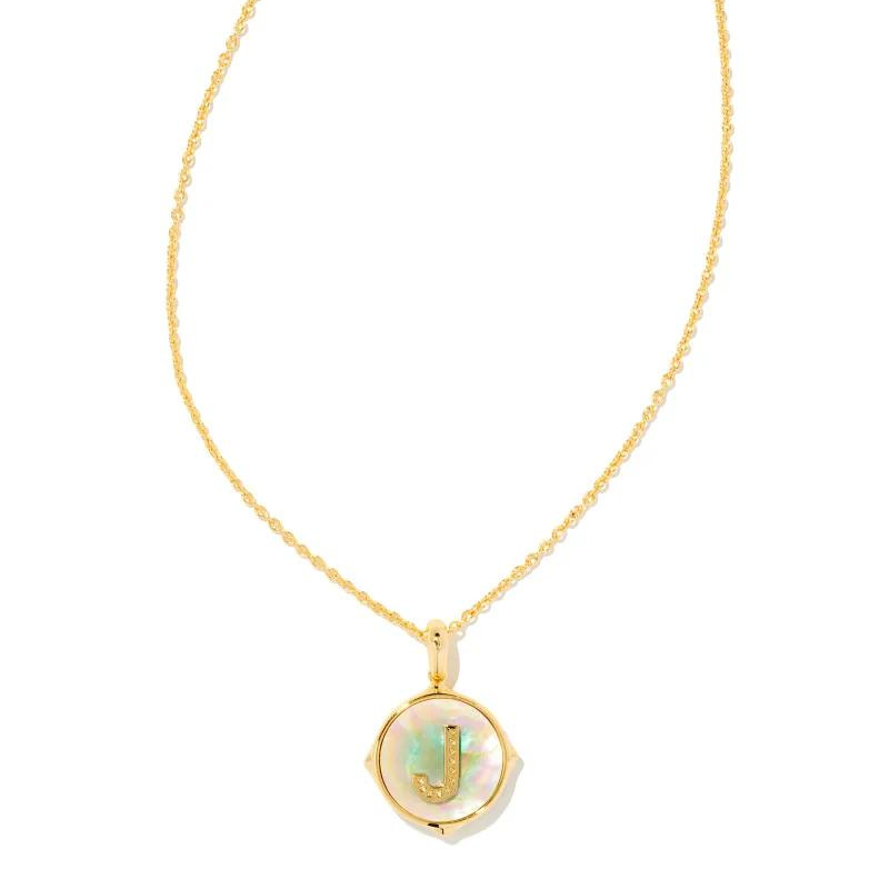 Kendra Scott | Initial Gold Disc Reversible Pendant Necklace in Iridescent Abalone - Giddy Up Glamour Boutique
