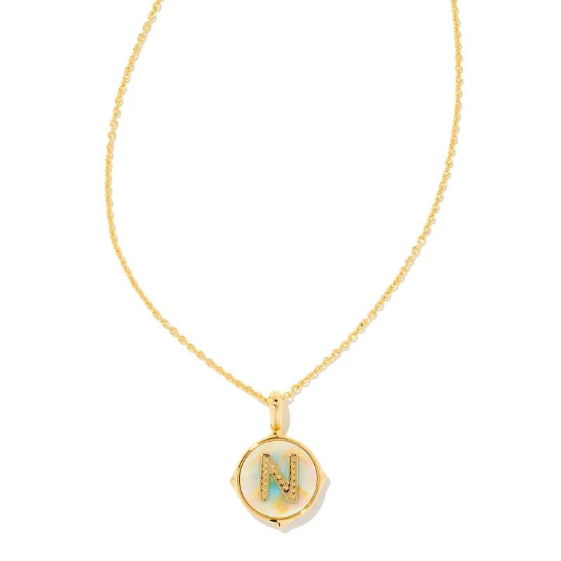 Kendra Scott | Initial Gold Disc Reversible Pendant Necklace in Iridescent Abalone - Giddy Up Glamour Boutique