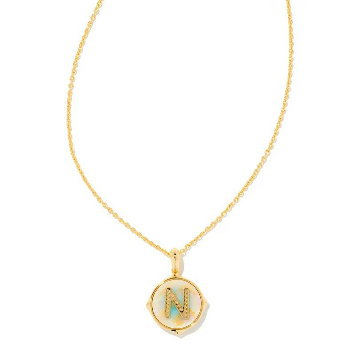 Kendra Scott | Initial Gold Disc Reversible Pendant Necklace in Iridescent Abalone - Giddy Up Glamour Boutique