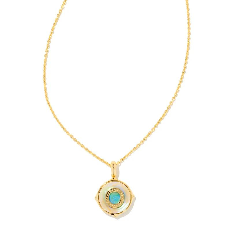 Kendra Scott | Initial Gold Disc Reversible Pendant Necklace in Iridescent Abalone - Giddy Up Glamour Boutique