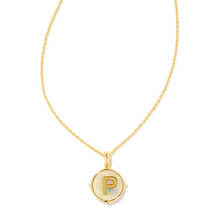 Kendra Scott | Initial Gold Disc Reversible Pendant Necklace in Iridescent Abalone - Giddy Up Glamour Boutique