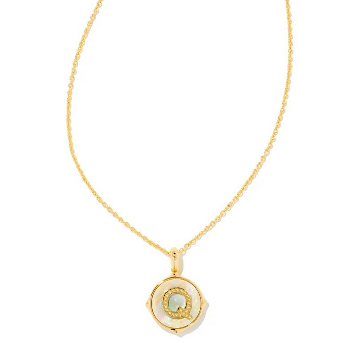 Kendra Scott | Initial Gold Disc Reversible Pendant Necklace in Iridescent Abalone - Giddy Up Glamour Boutique