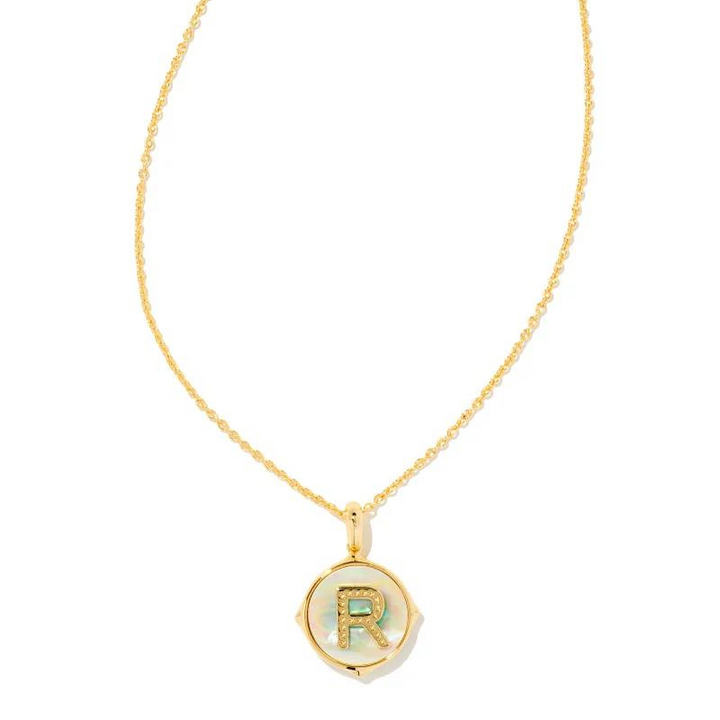 Kendra Scott | Initial Gold Disc Reversible Pendant Necklace in Iridescent Abalone - Giddy Up Glamour Boutique