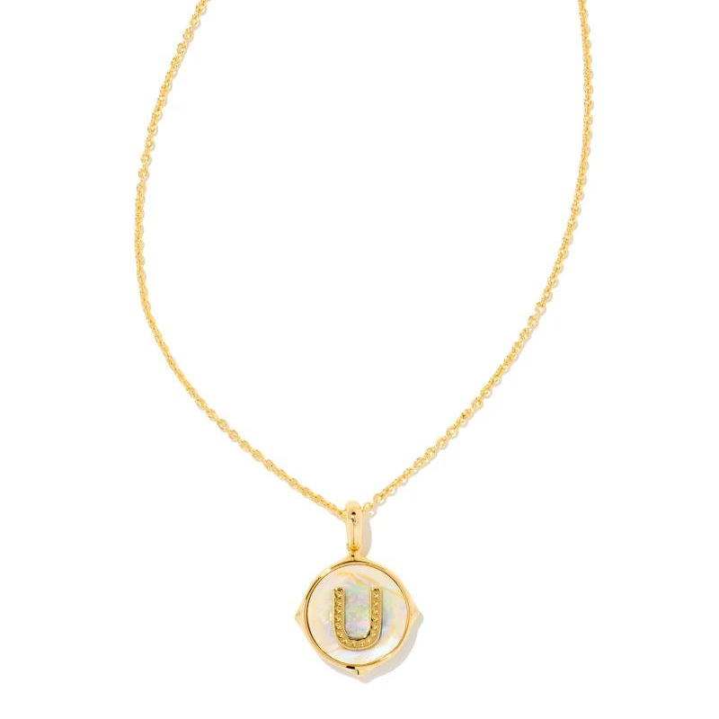 Kendra Scott | Initial Gold Disc Reversible Pendant Necklace in Iridescent Abalone - Giddy Up Glamour Boutique