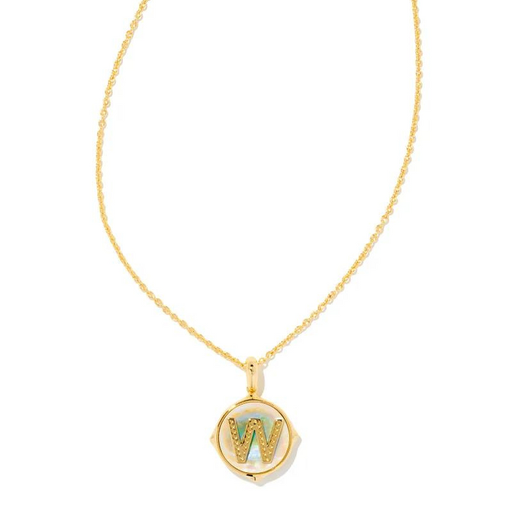 Kendra Scott | Initial Gold Disc Reversible Pendant Necklace in Iridescent Abalone - Giddy Up Glamour Boutique