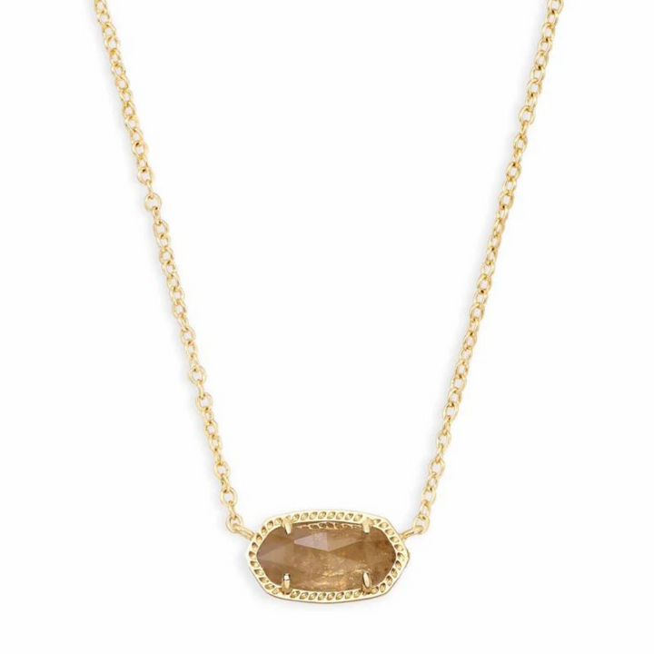 Gold necklace with a citrine quartz pendant, pictured on a white background.