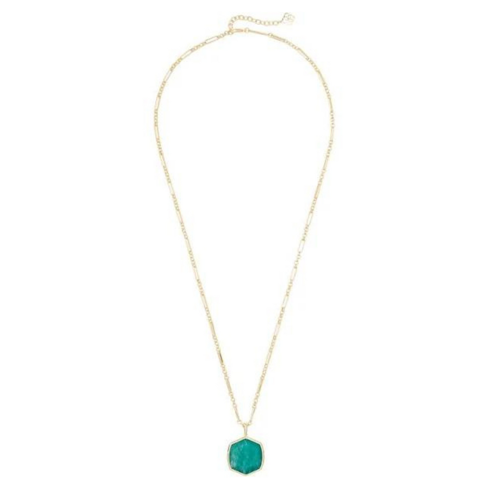 Kendra Scott |  Davis Large Long Pendant Necklace in Gold Dark Teal Amazonite - Giddy Up Glamour Boutique