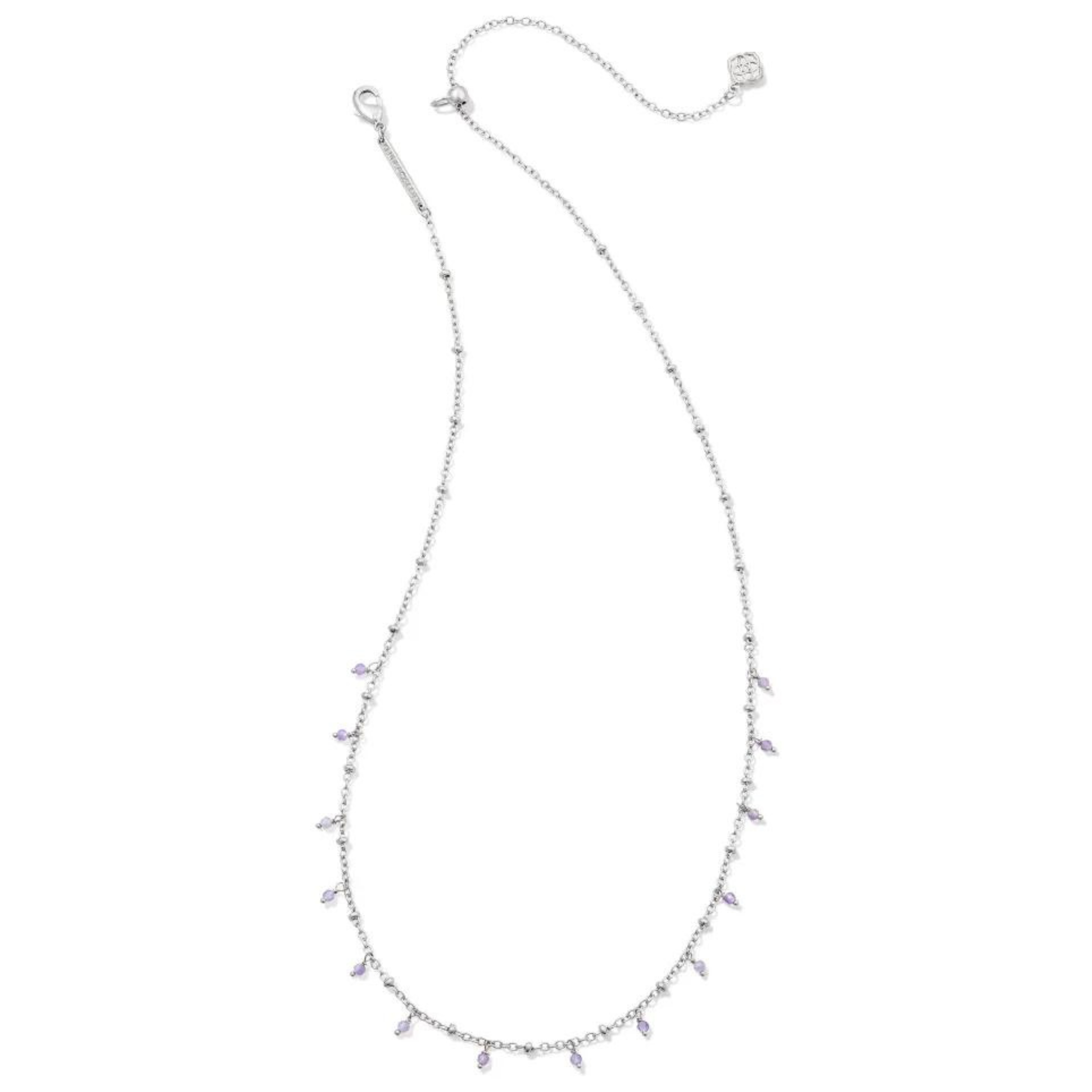 Silver necklace with amethyst beads, pictured on a white background.
