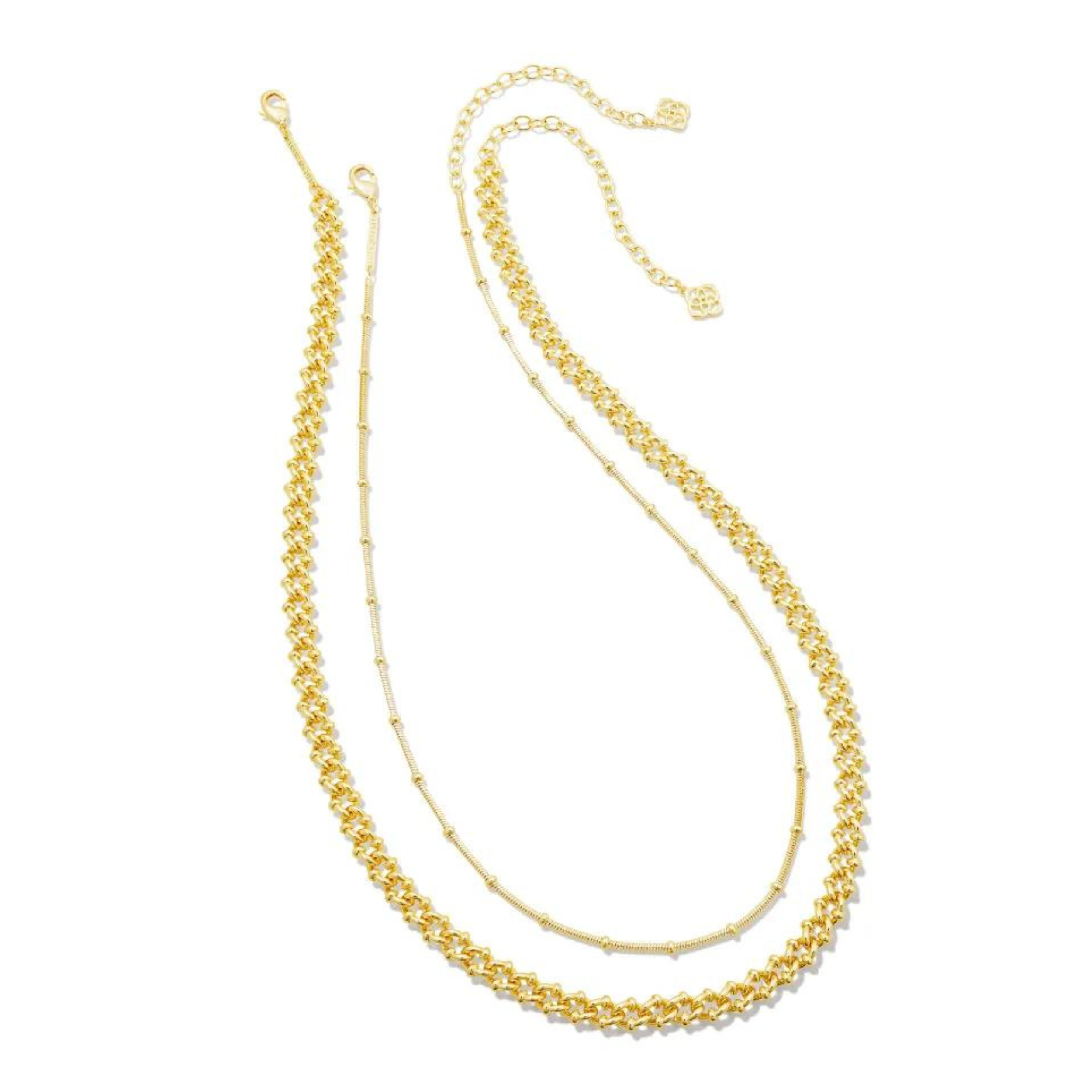 Two gold chain necklaces, pictured on a white background.