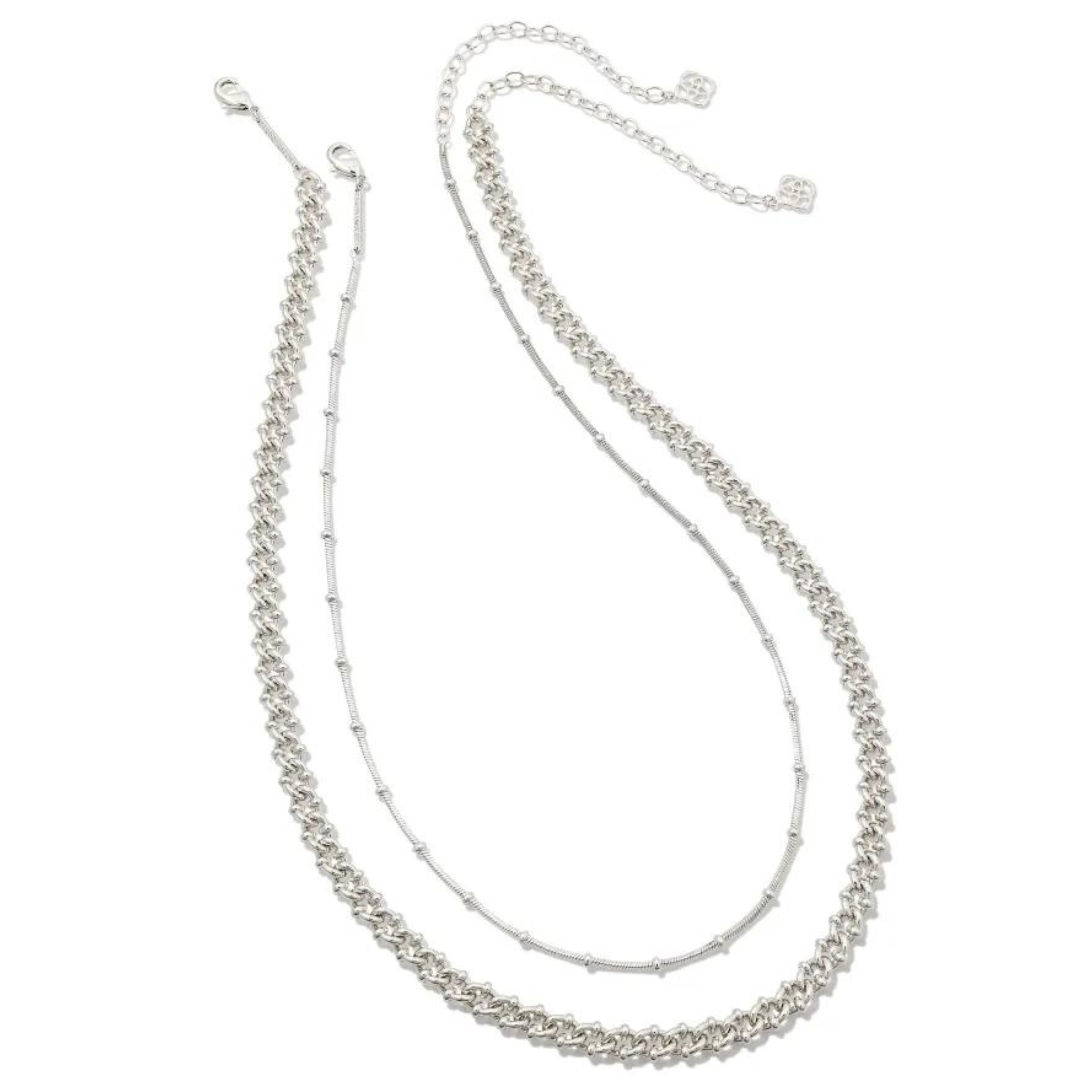 Set of 2 silver chain necklaces, pictured on a white background.