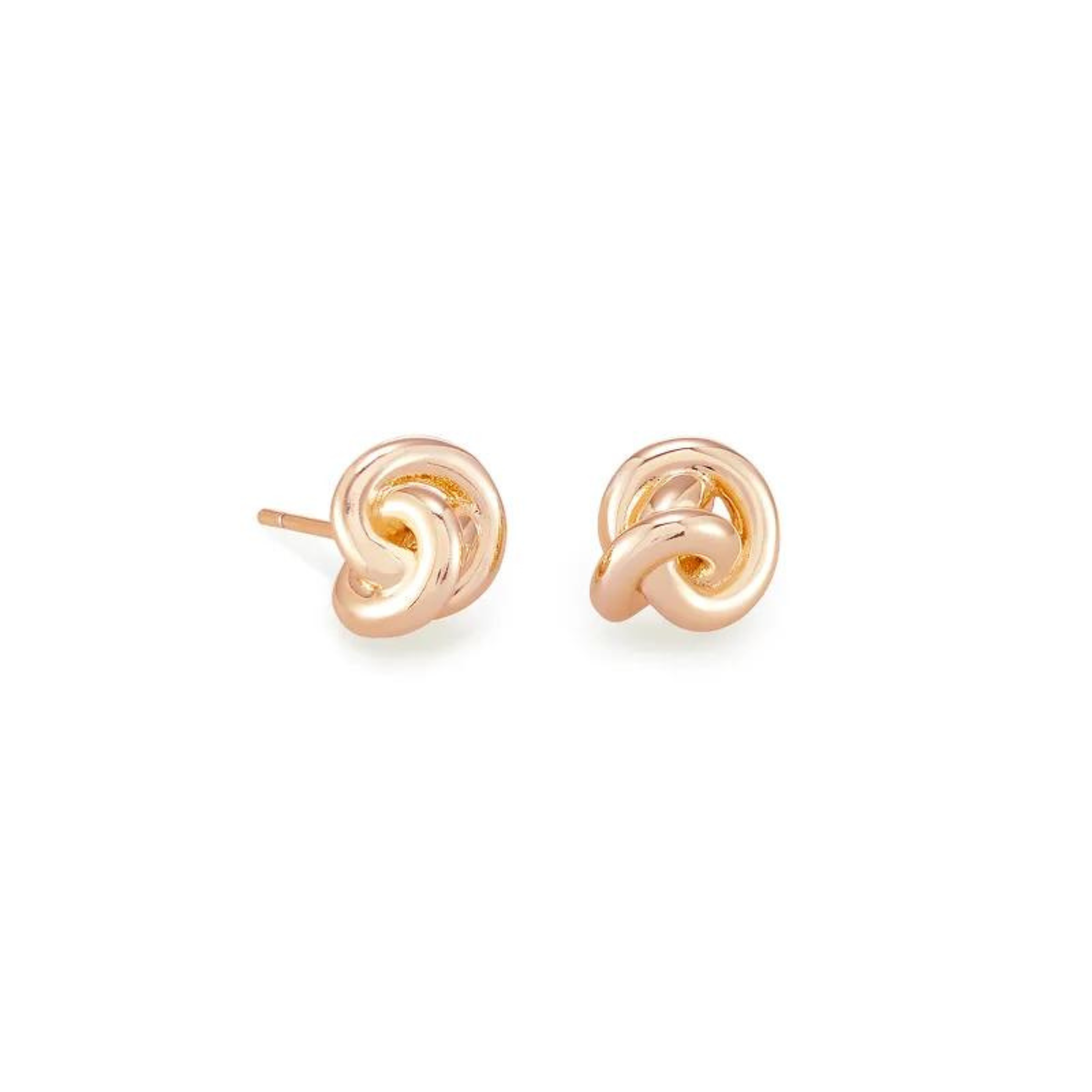 Rose gold knot studs, pictured on a white background.