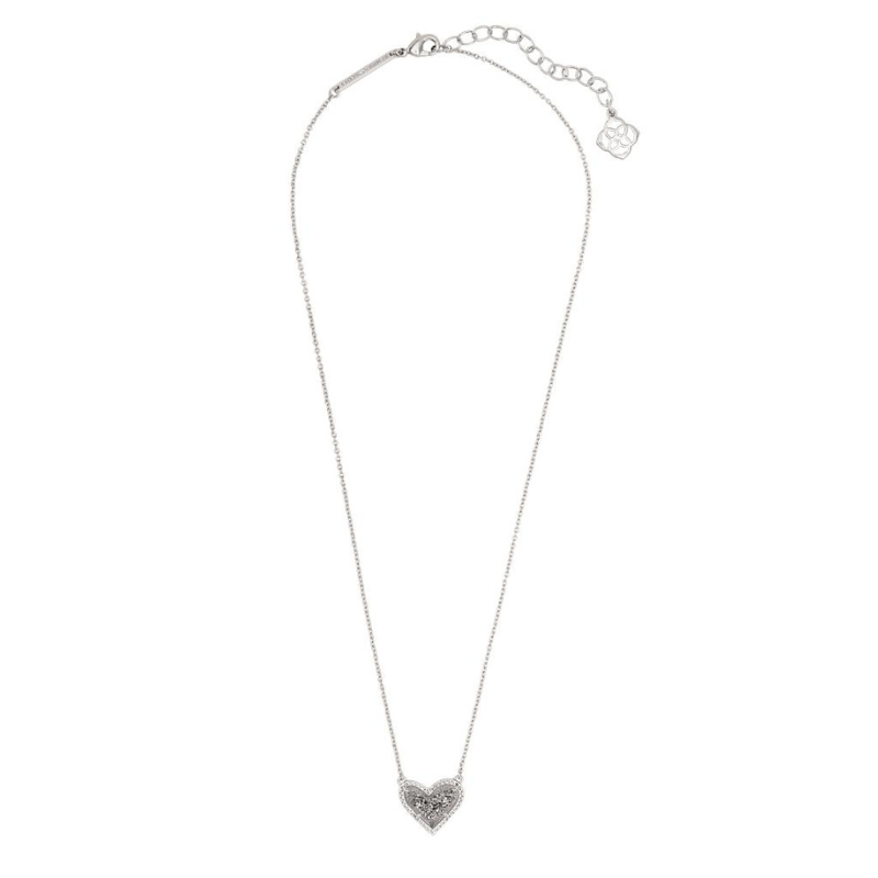 Kendra Scott | Ari Heart Silver Pendant Necklace in Platinum Drusy