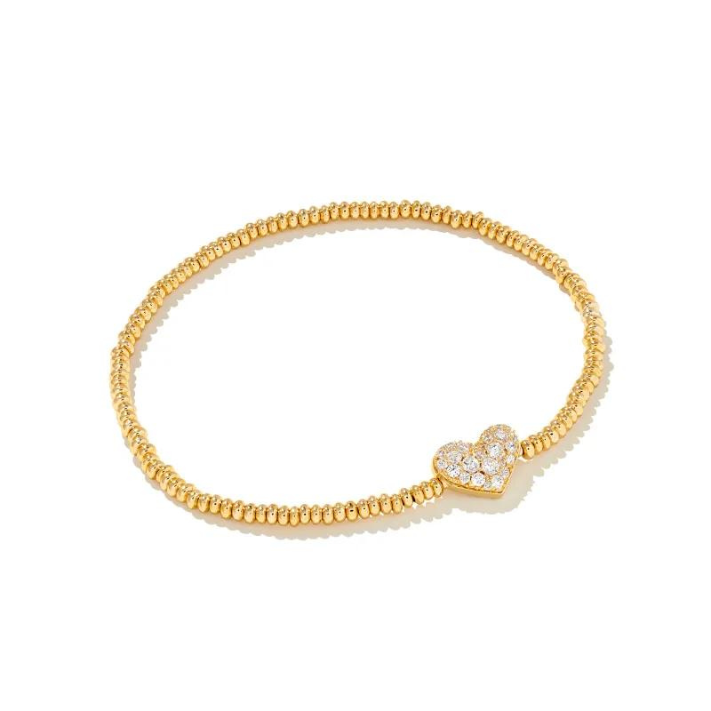 Kendra Scott | Ari Gold Pave Heart Stretch Bracelet in White Crystal - Giddy Up Glamour Boutique