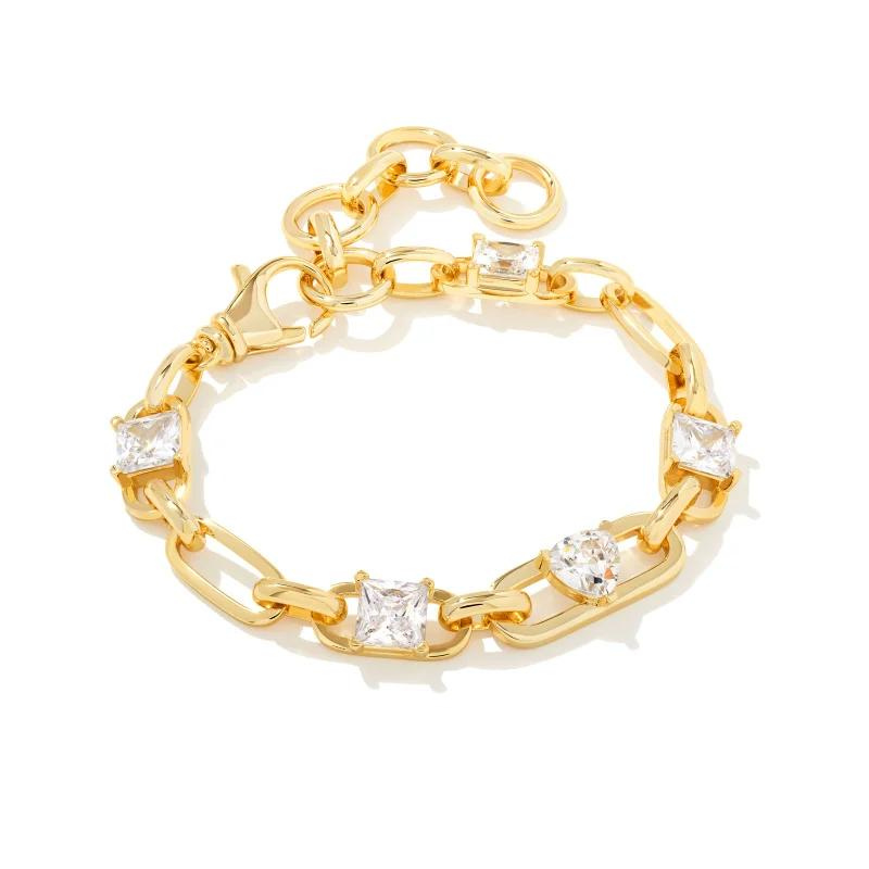 Kendra Scott | Blair Gold Jewel Chain Bracelet in White Crystal - Giddy Up Glamour Boutique