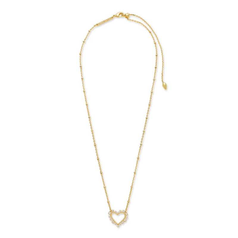 Kendra Scott | Ari Heart Gold Pendant Necklace in White Crystal - Giddy Up Glamour Boutique