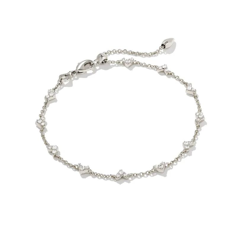 Kendra Scott | Haven Silver Crystal Heart Delicate Chain Bracelet in White Crystal - Giddy Up Glamour Boutique