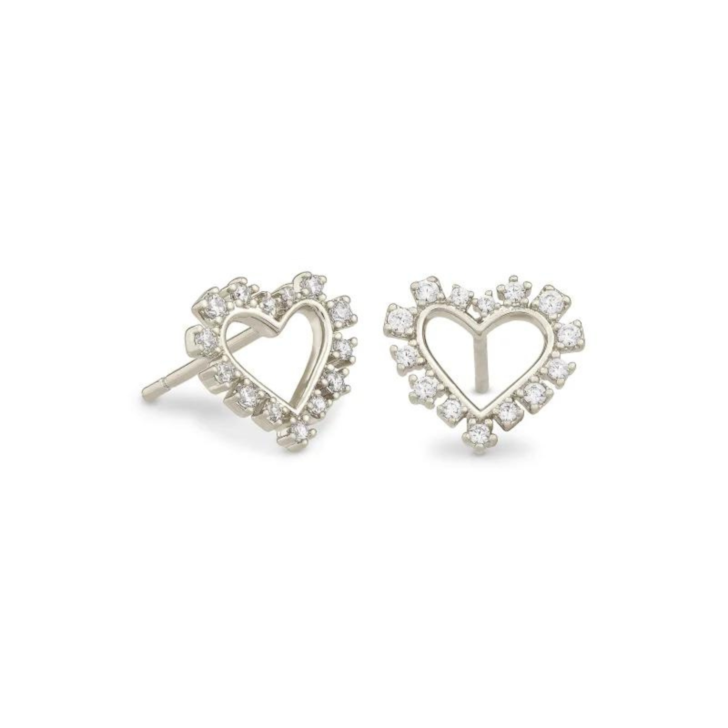 Kendra Scott | Ari Heart Silver Stud Earrings in White Crystal - Giddy Up Glamour Boutique