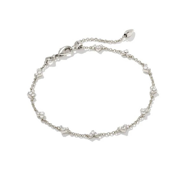 Kendra Scott | Haven Silver Crystal Heart Delicate Chain Bracelet in White Crystal