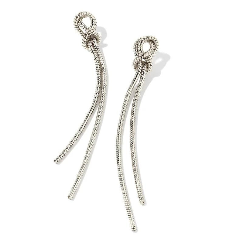 Silver post dangle earrings with loops at the top of the earring, pictured on a white background.