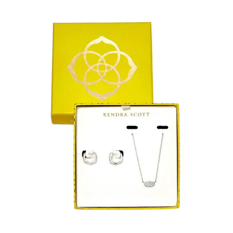 Kendra Scott | Grayson Silver Pendant & Huggie Gift Set in White Crystal - Giddy Up Glamour Boutique