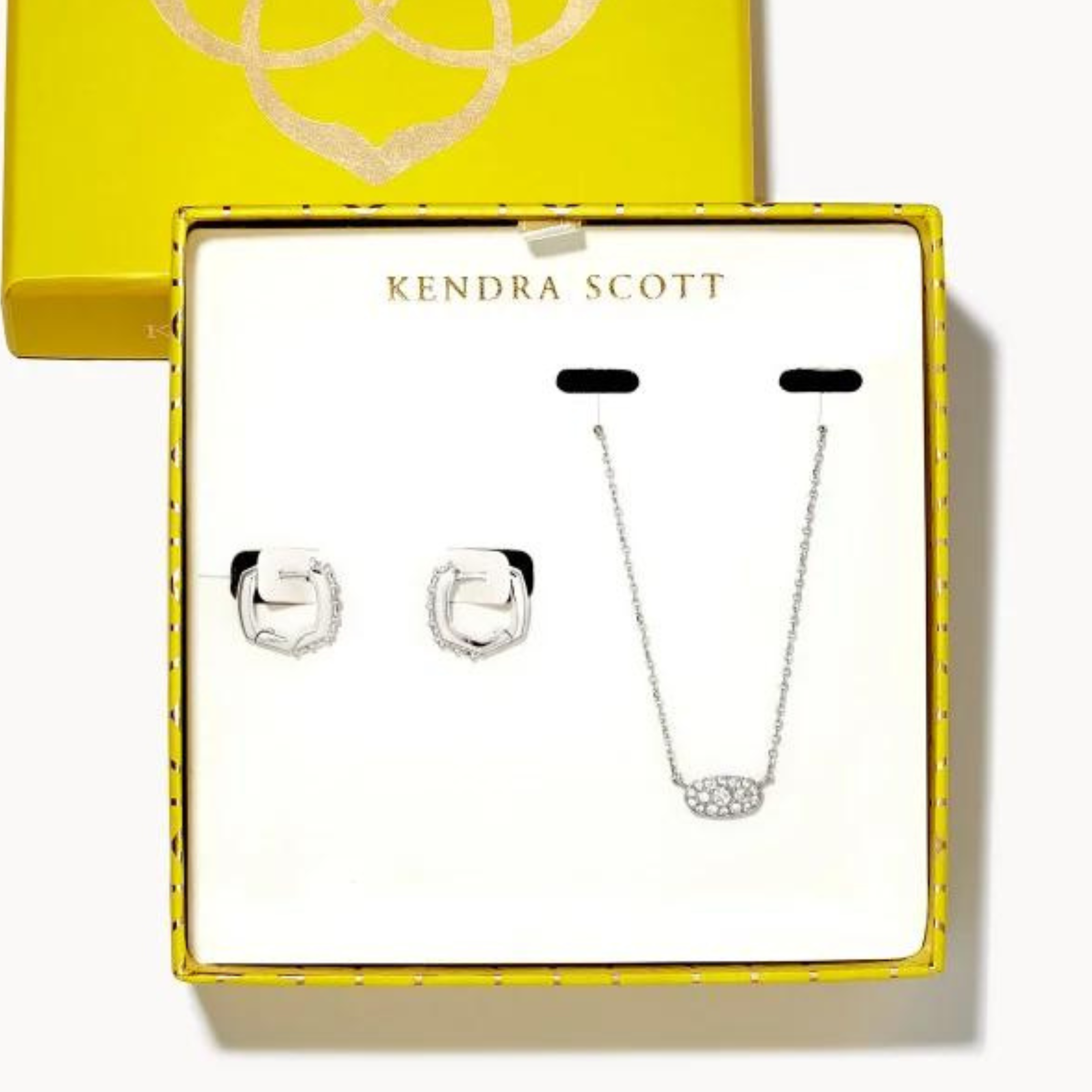 Kendra Scott | Grayson Silver Pendant & Huggie Gift Set in White Crystal - Giddy Up Glamour Boutique