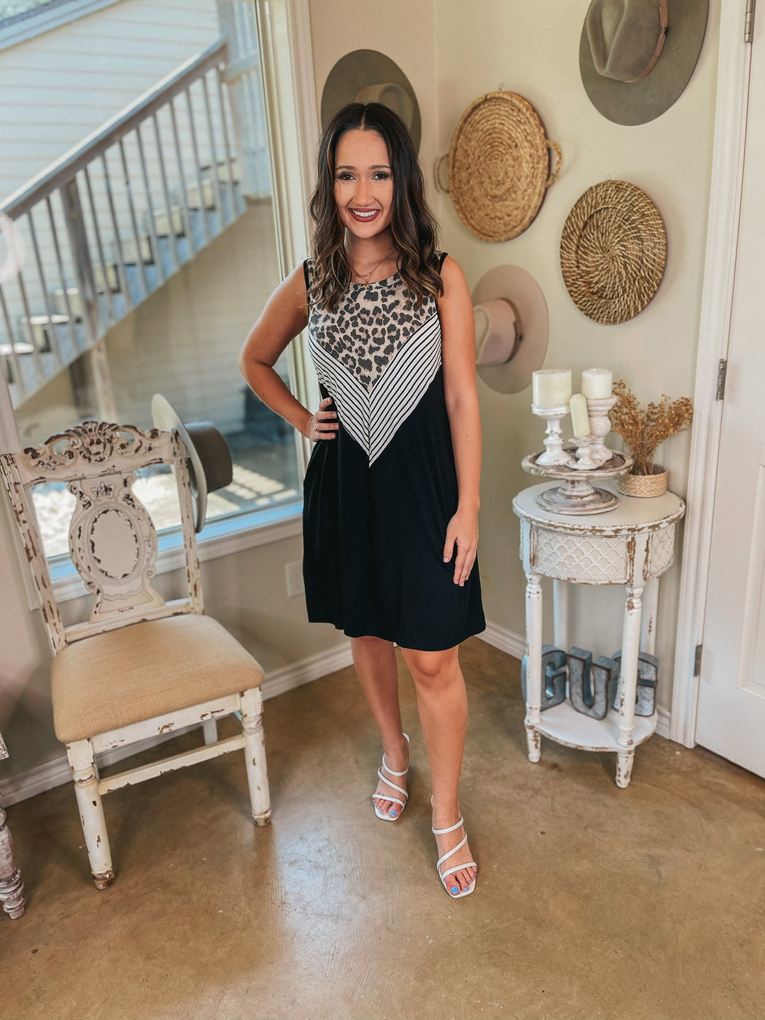 Pretty in Prints Leopard and Striped Tank Top Dress in Black - Giddy Up Glamour Boutique