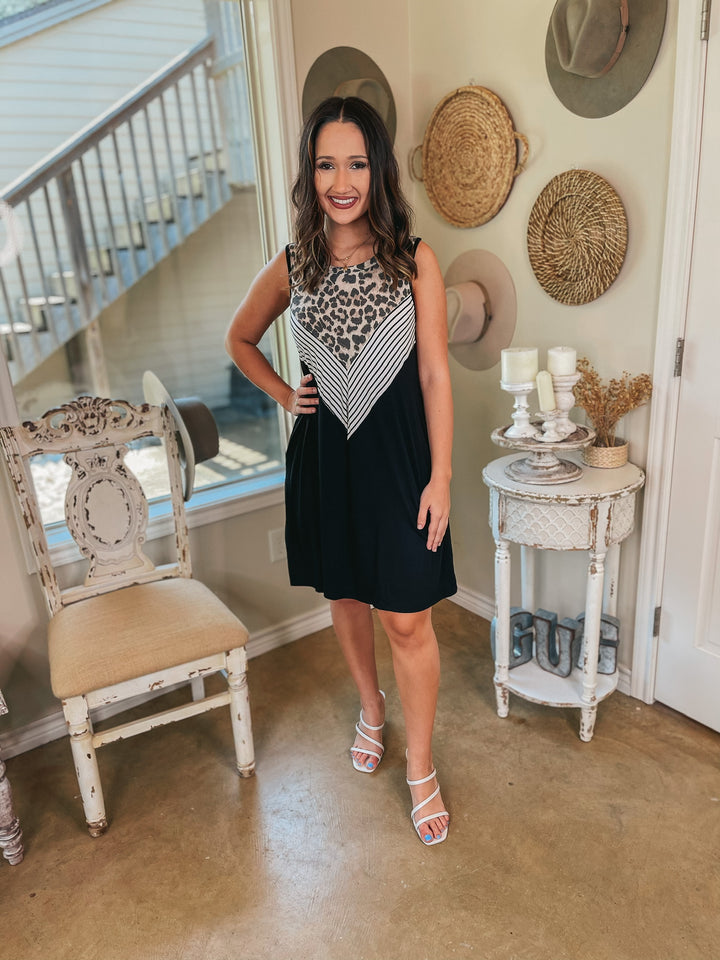 Pretty in Prints Leopard and Striped Tank Top Dress in Black - Giddy Up Glamour Boutique