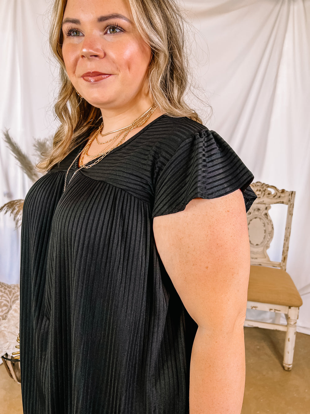 No Bad Days Ribbed Ruffle Cap Sleeve Babydoll Top in Black - Giddy Up Glamour Boutique