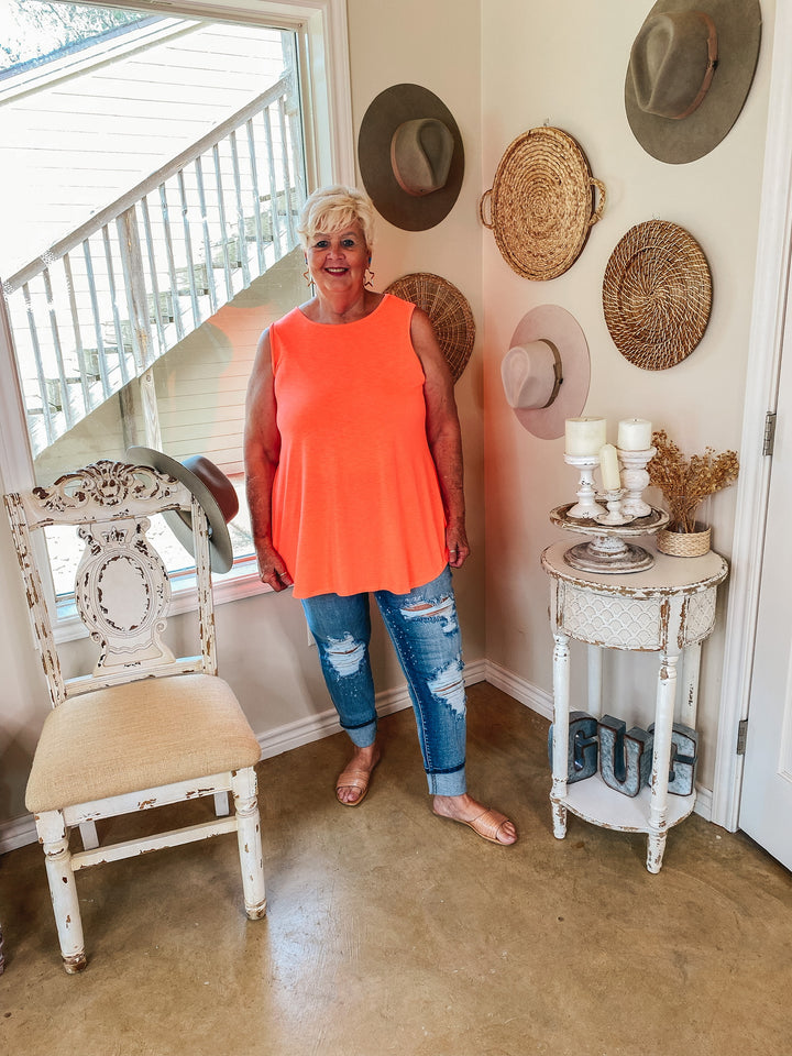 Give Me Joy Solid Bulgari A-Line Tank Top in Neon Orange - Giddy Up Glamour Boutique