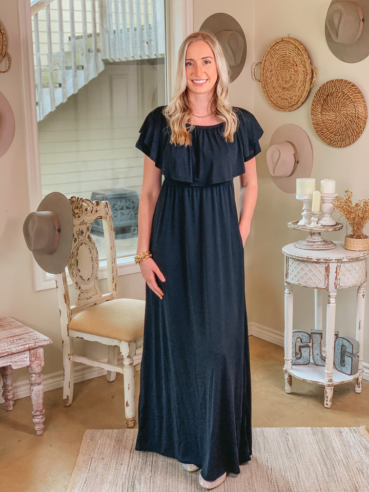 For Forever Bulgari Ruffled Maxi Dress in Black - Giddy Up Glamour Boutique