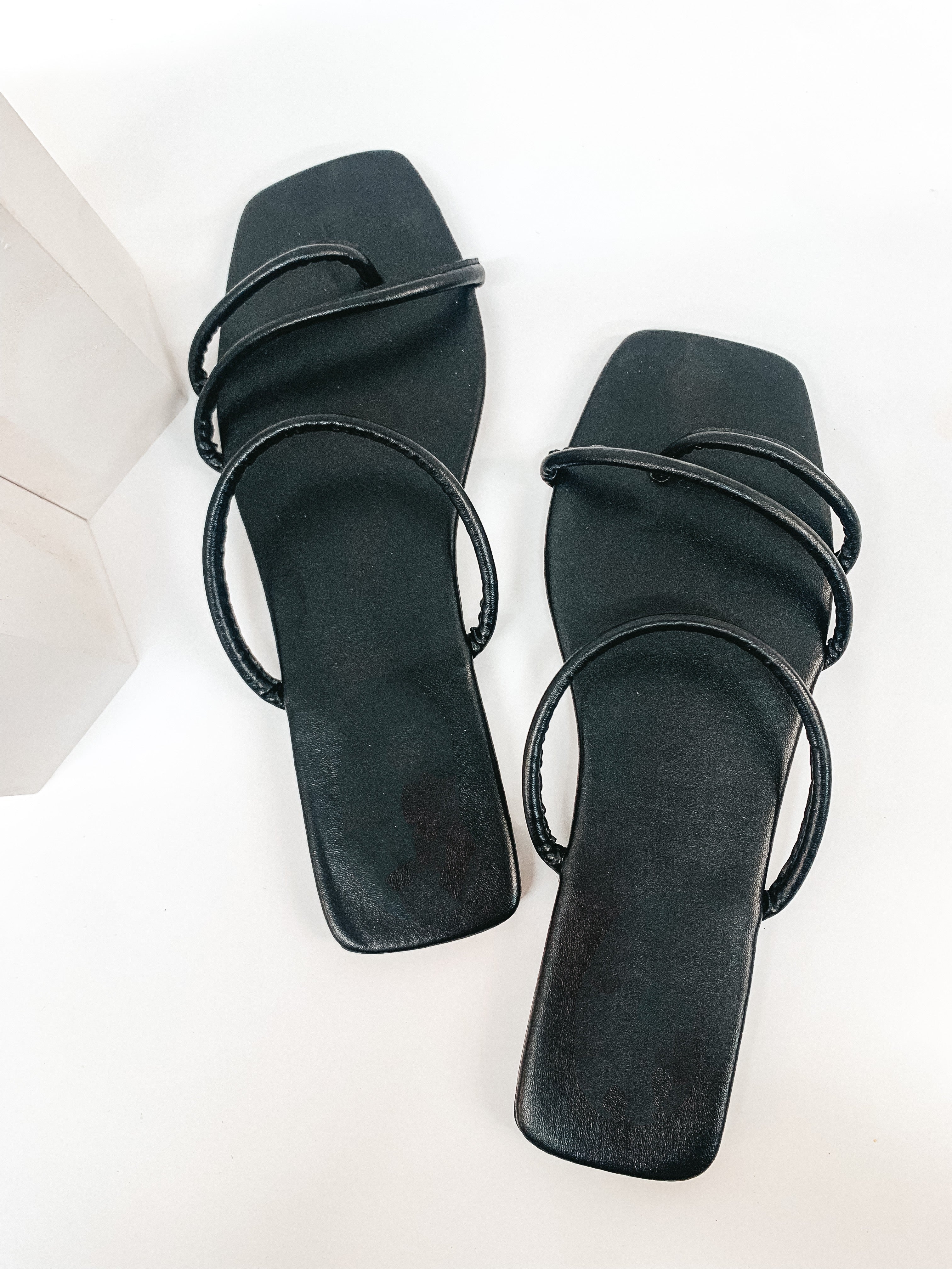 Strut Sis Strappy Square Toe Flat Sandals in Black - Giddy Up Glamour Boutique