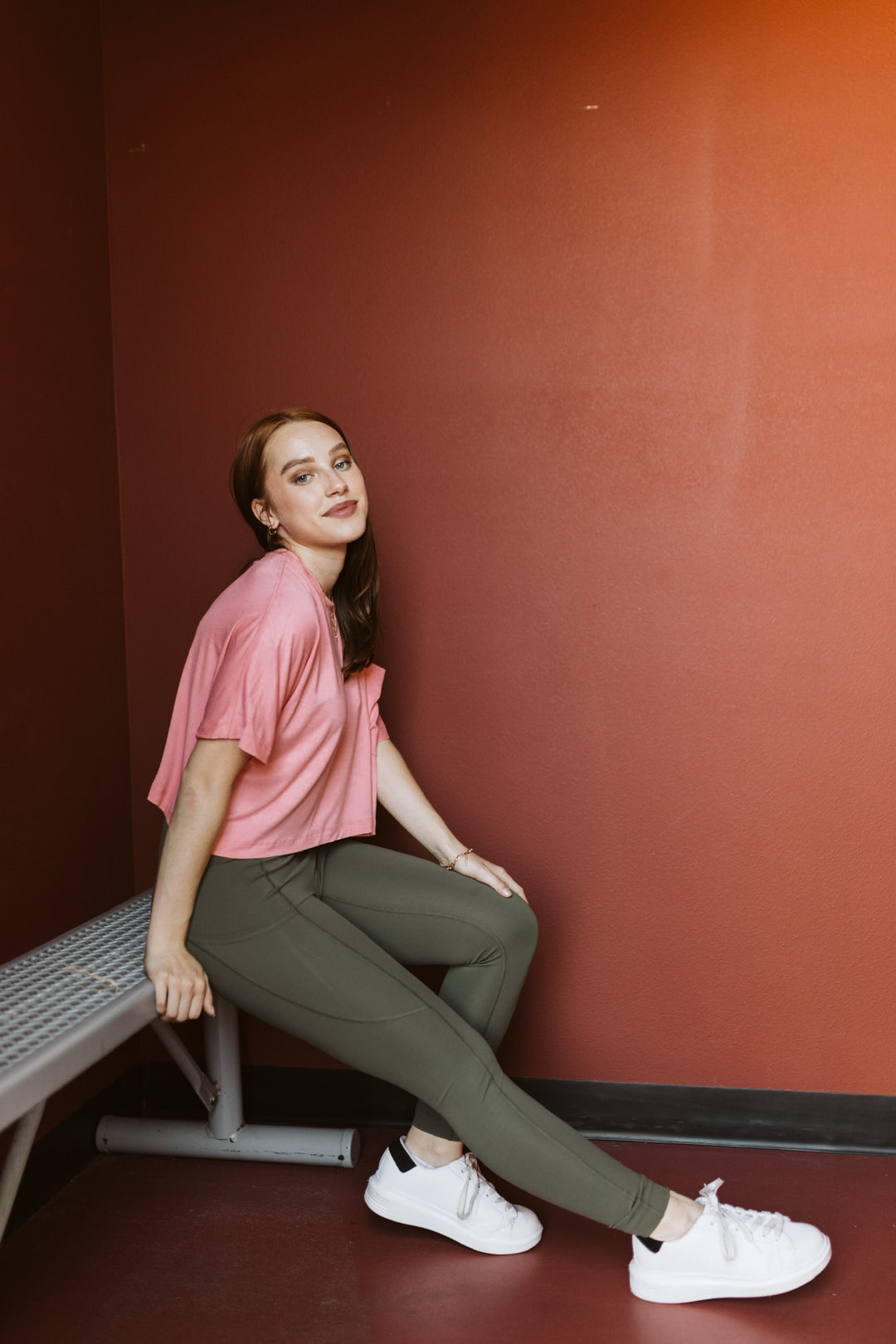 Work Hard Play Hard Short Sleeve Crop Pocket Tee in Coral - Giddy Up Glamour Boutique