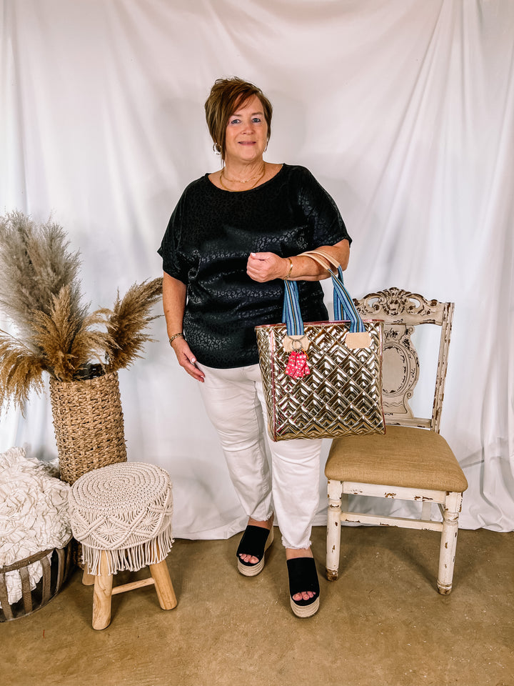 Complete Awe Short Sleeve Satin Leopard Print Top in Black - Giddy Up Glamour Boutique