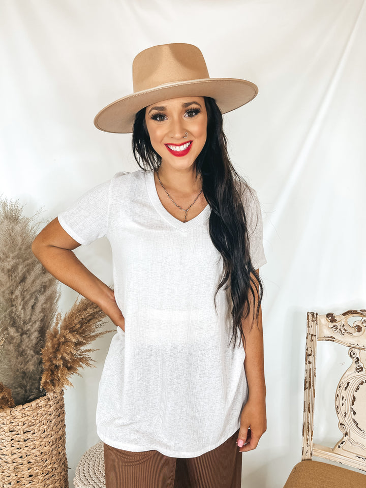 Looking For You Short Sleeve V Neck Top in White - Giddy Up Glamour Boutique