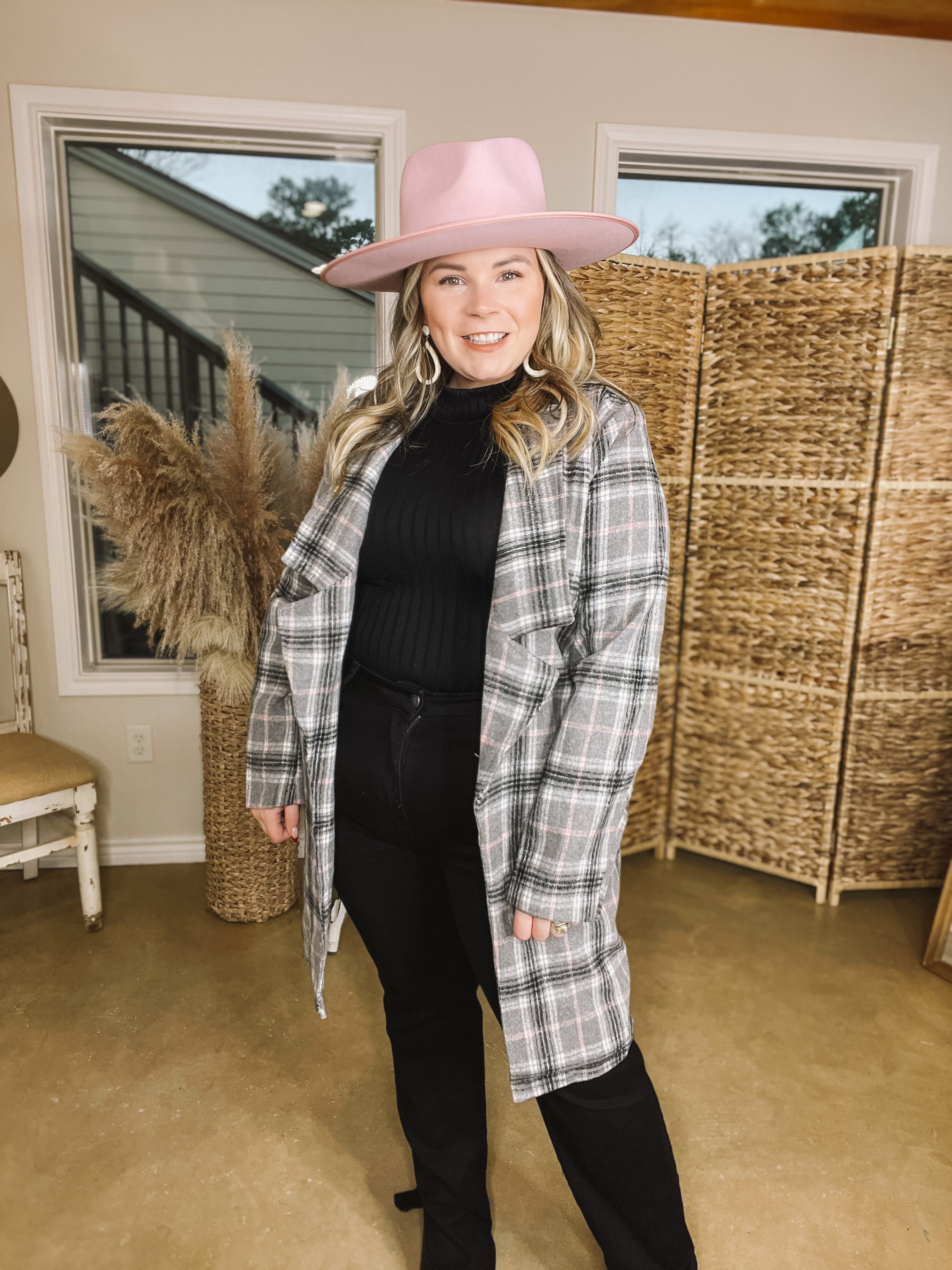 Mountain Ranch Long Plaid Jacket in Grey - Giddy Up Glamour Boutique