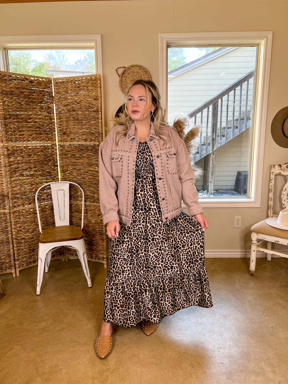 Always Impressed Cropped Denim Jacket with Silver Studs in Mauve Brown - Giddy Up Glamour Boutique