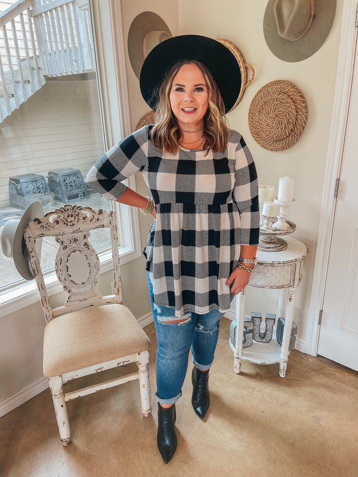 As You Wish Buffalo Plaid Baby Doll Top in Ivory - Giddy Up Glamour Boutique
