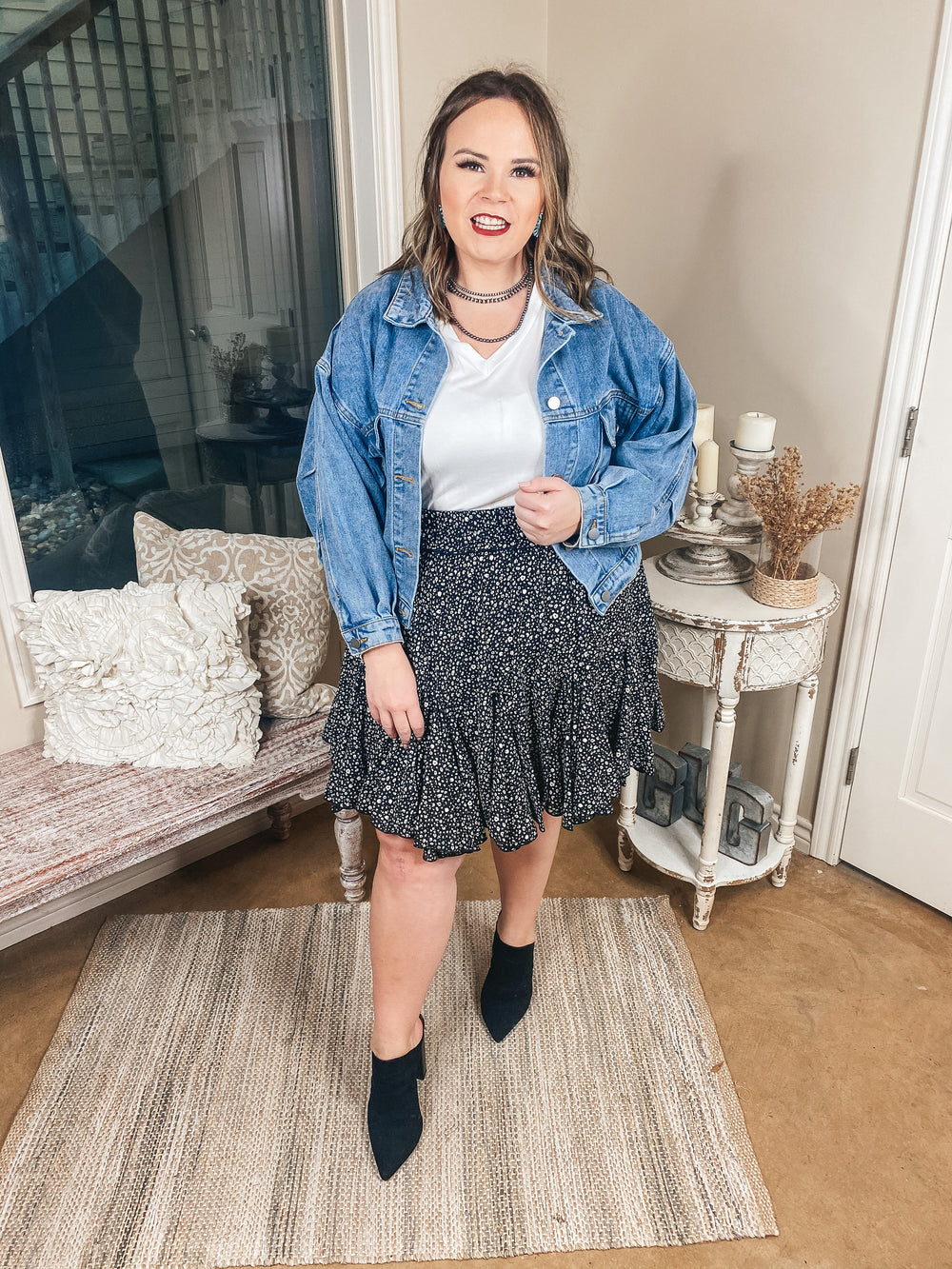 Newest Views Small Leopard Ruffle Skirt in Black - Giddy Up Glamour Boutique