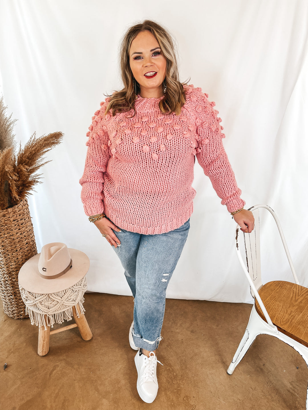 Puff of Magic High Neck Sweater with Pom-Pom Upper in Pink - Giddy Up Glamour Boutique