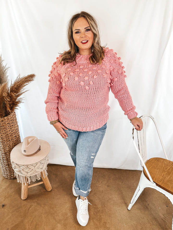 Puff of Magic High Neck Sweater with Pom-Pom Upper in Pink - Giddy Up Glamour Boutique