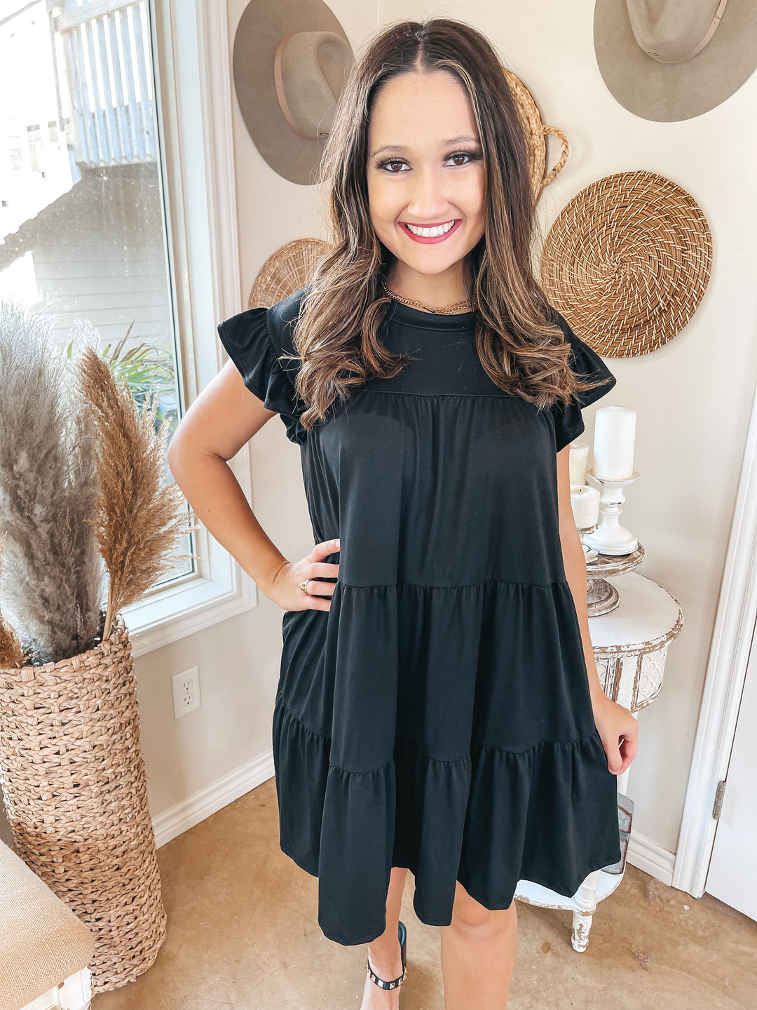 Instant Attraction Solid Ruffle Tiered Dress in Black - Giddy Up Glamour Boutique