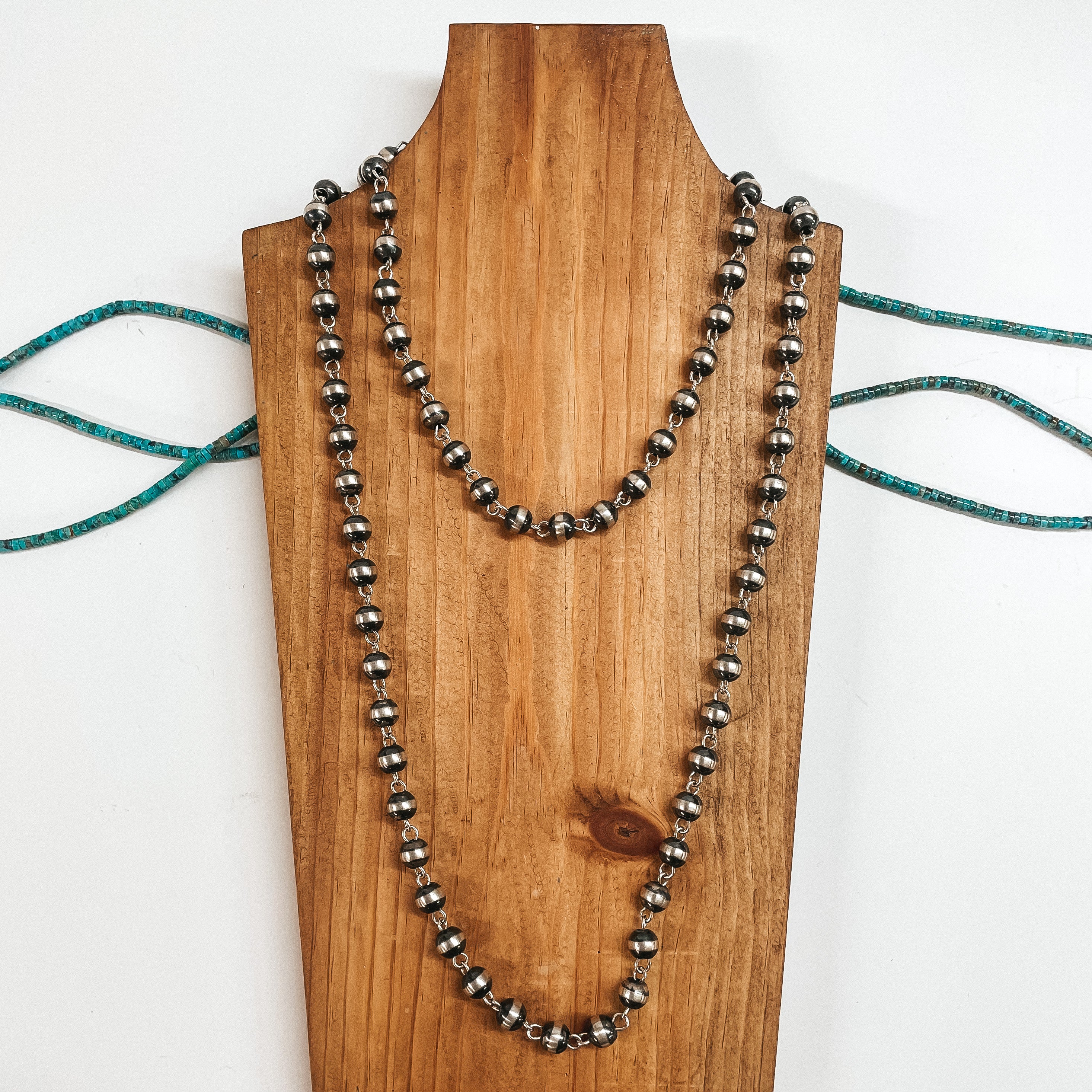 Navajo | Navajo Handmade Chain Link 10 mm Pearl Necklace | 48" - Giddy Up Glamour Boutique