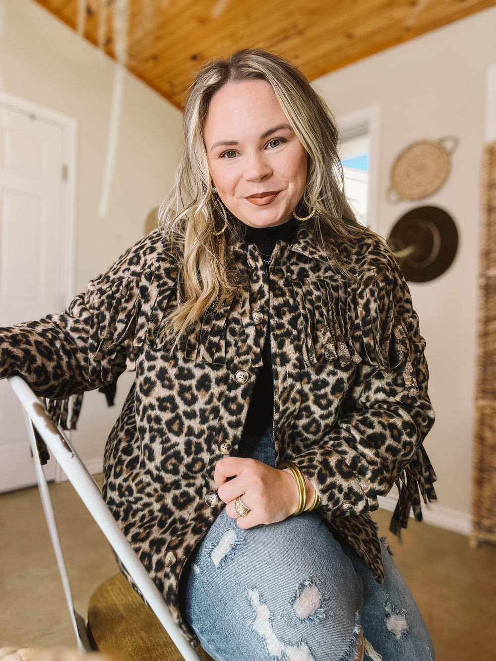 Take Over Leopard Print Button Up Jacket with Fringe in Brown - Giddy Up Glamour Boutique