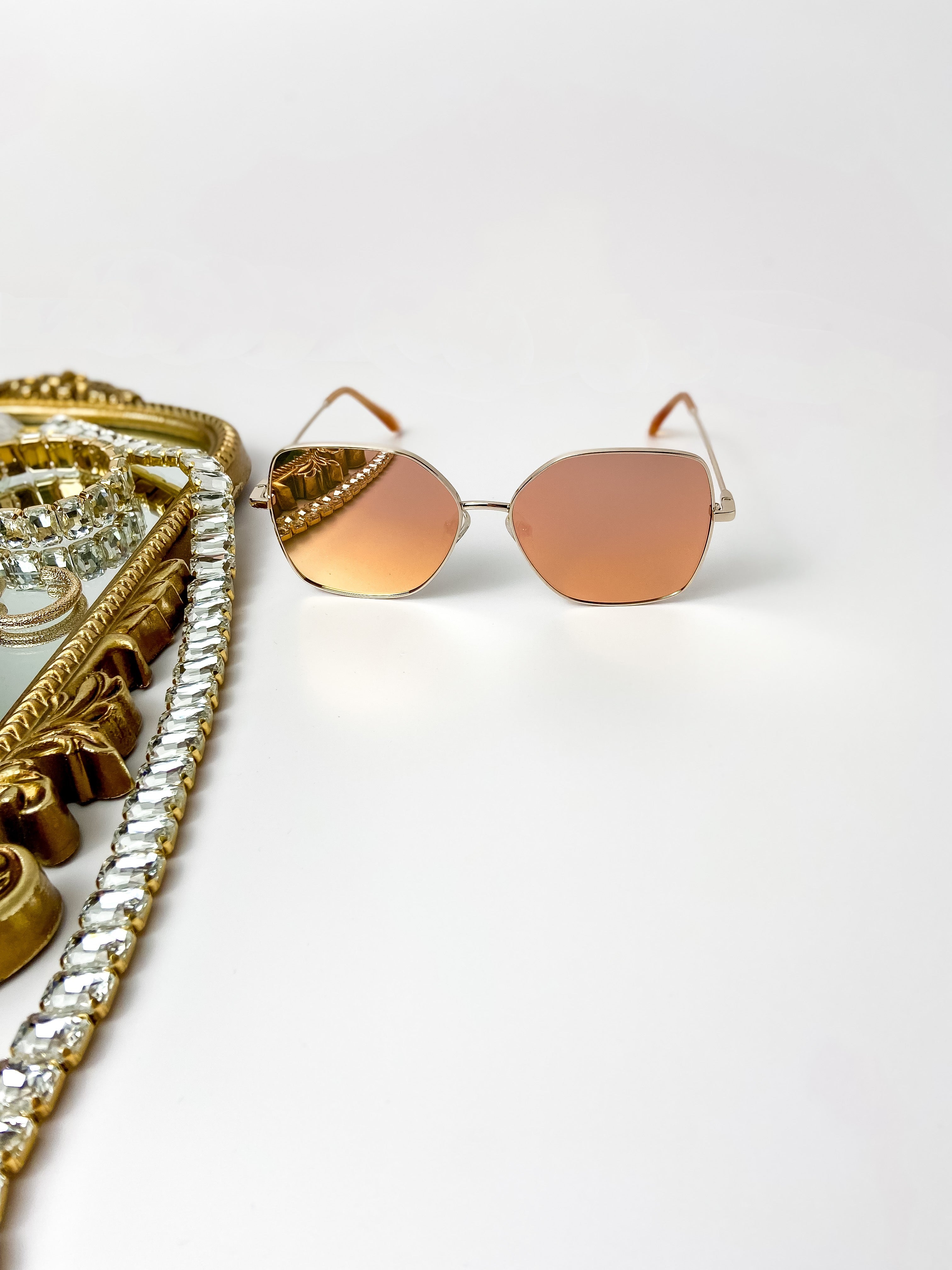 DIFF | Iris Peach Mirror Sunglasses in Gold Tone - Giddy Up Glamour Boutique