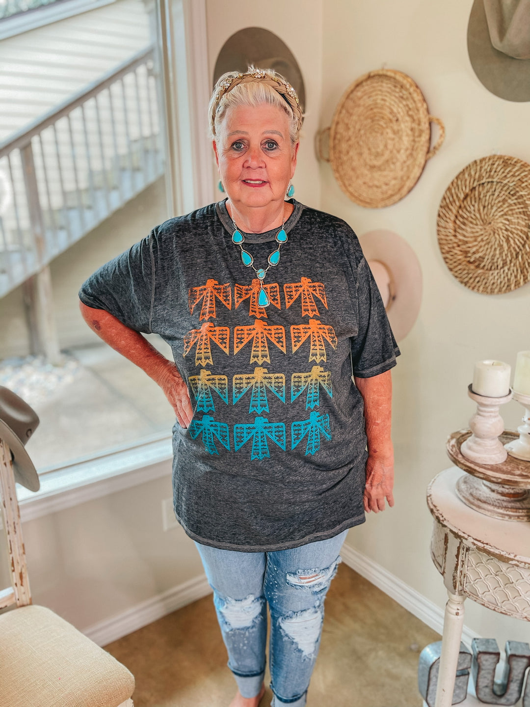 The Winnebago Thunderbird Wave Short Sleeve Graphic Tee in Charcoal Grey - Giddy Up Glamour Boutique