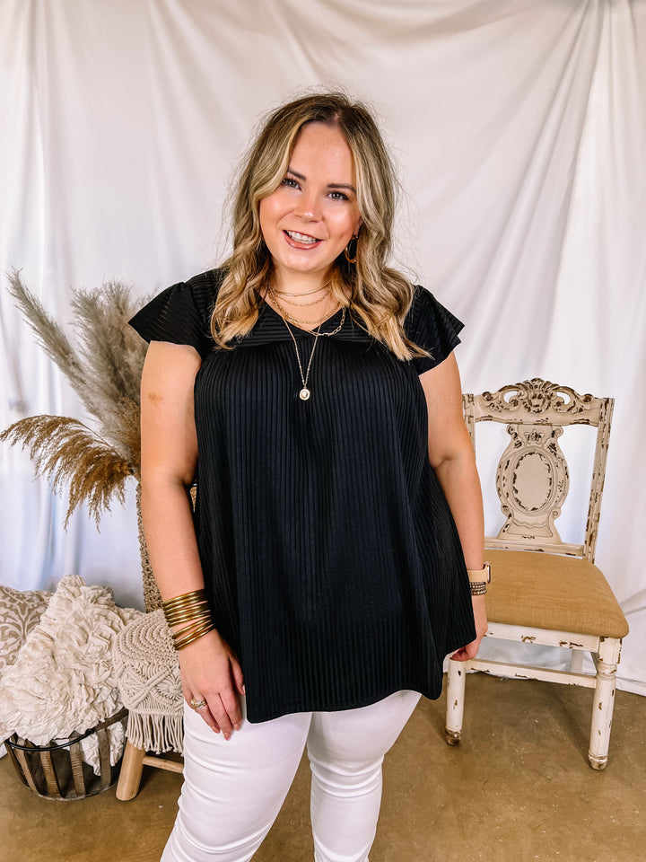 No Bad Days Ribbed Ruffle Cap Sleeve Babydoll Top in Black - Giddy Up Glamour Boutique